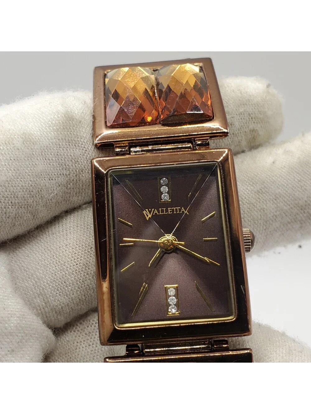 Valletta Rectangle Prisim Watch Women 21mm Bronze Tone New Battery